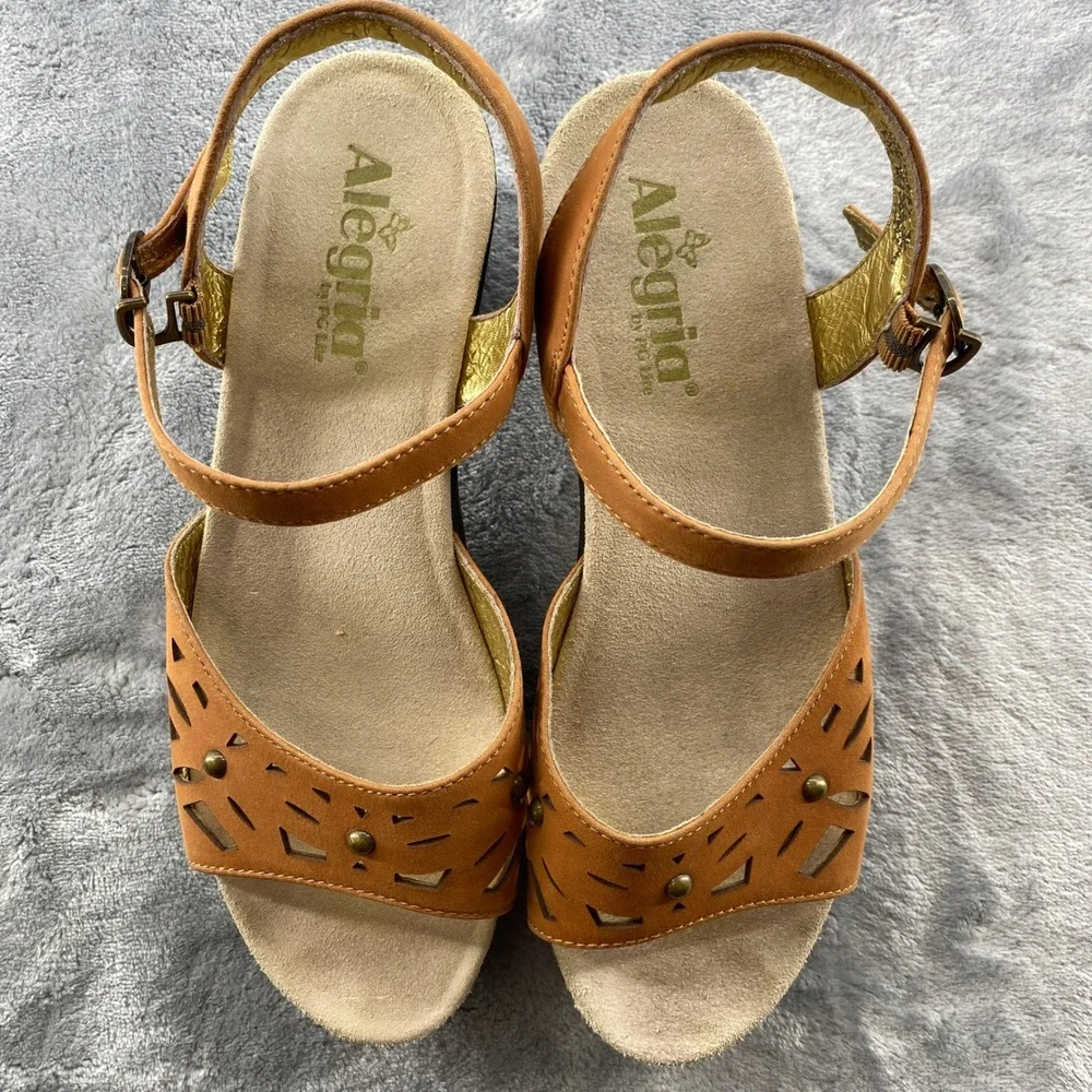 Alegria Reese Sandal Women's 39 Tan Leather Laser Cut‎ 2.25